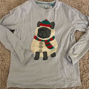 Blue mini Boden appliqué tee with dog in scarf and hat. Excellent condition